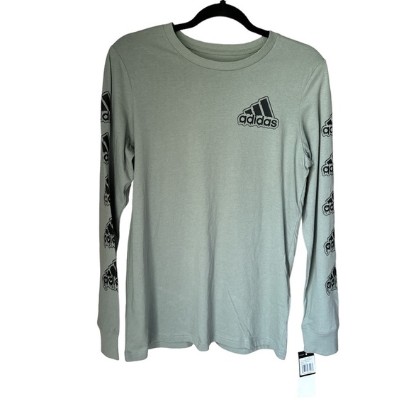 Adidas shirt long sleeve boys large light sage green drip logo 14/16 young mens - Picture 1 of 6